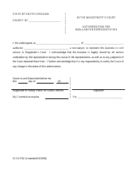 Document preview: Form SCCA/762 Authorization for Non Lawyer Representative - South Carolina