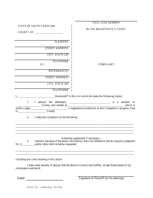Form SCCA/701  Printable Pdf