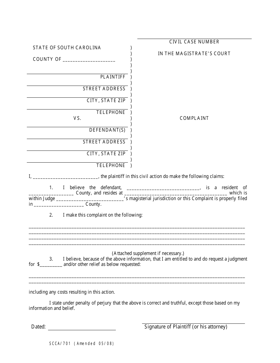 Form SCCA/701 Download Printable PDF or Fill Online Complaint South Sns-Brigh10