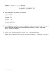 &quot;Chemistry Alkanes' Combustion Worksheet&quot; - United Kingdom