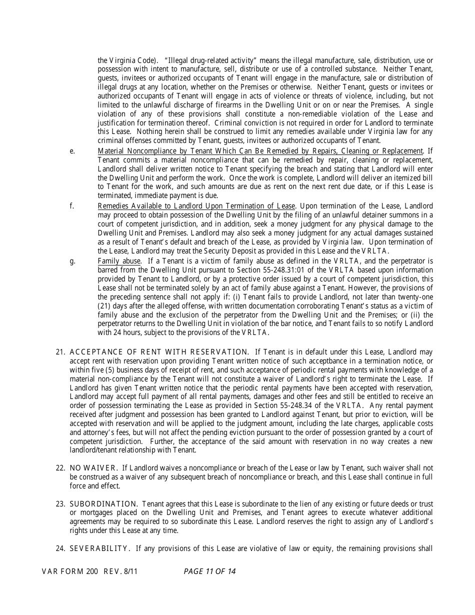 Form 200 Residential Lease - Virginia Association of Realtors - Virginia, Page 11