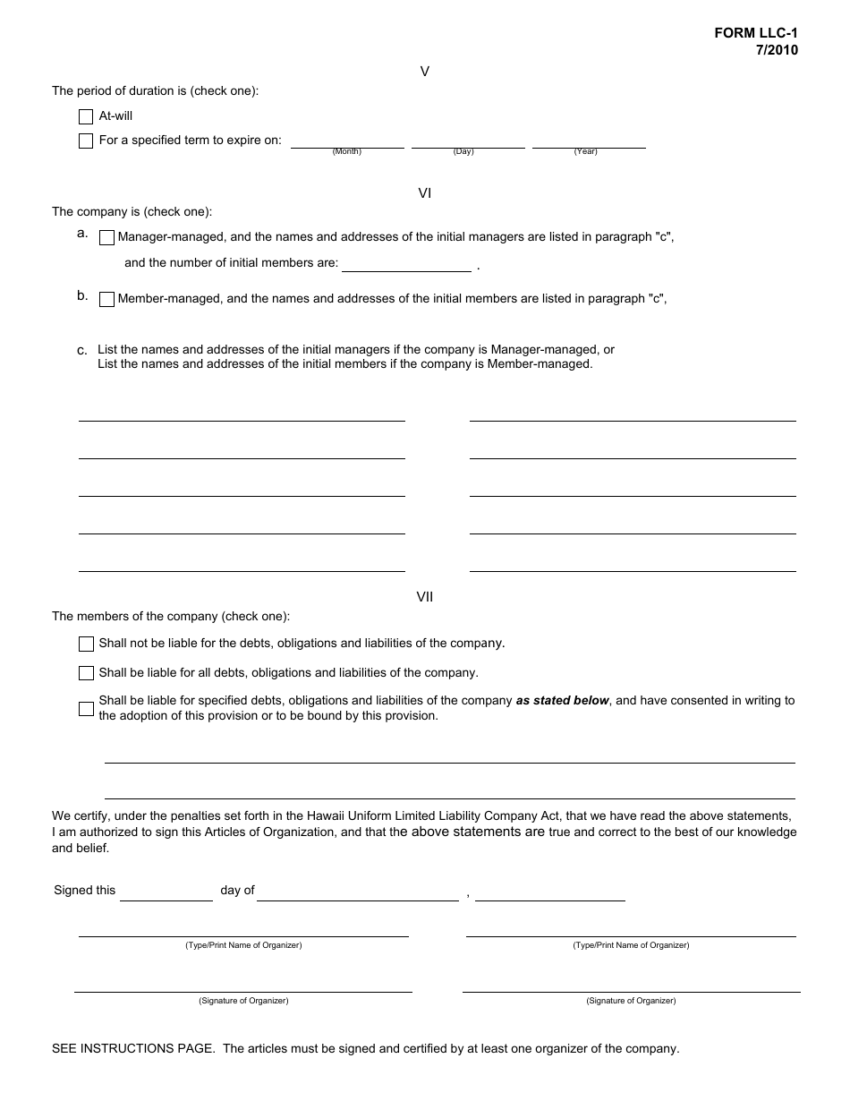 Form LLC-1 - Fill Out, Sign Online and Download Fillable PDF, Hawaii ...