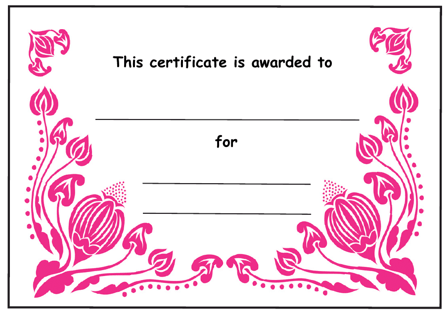 &quot;Award Certificate Template - Pink Flowers&quot; Download Pdf