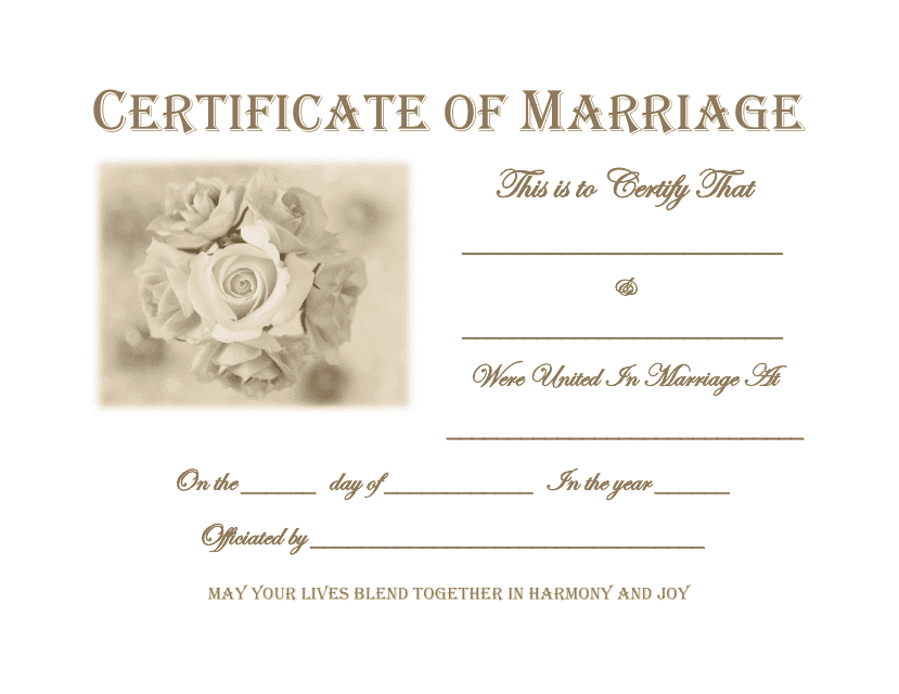 White Rose Certificate of Marriage Template - Cursive