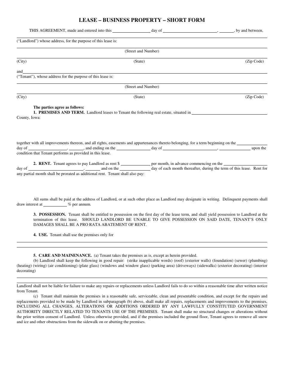 Lease - Business Property - Short Form - Fill Out, Sign Online and ...