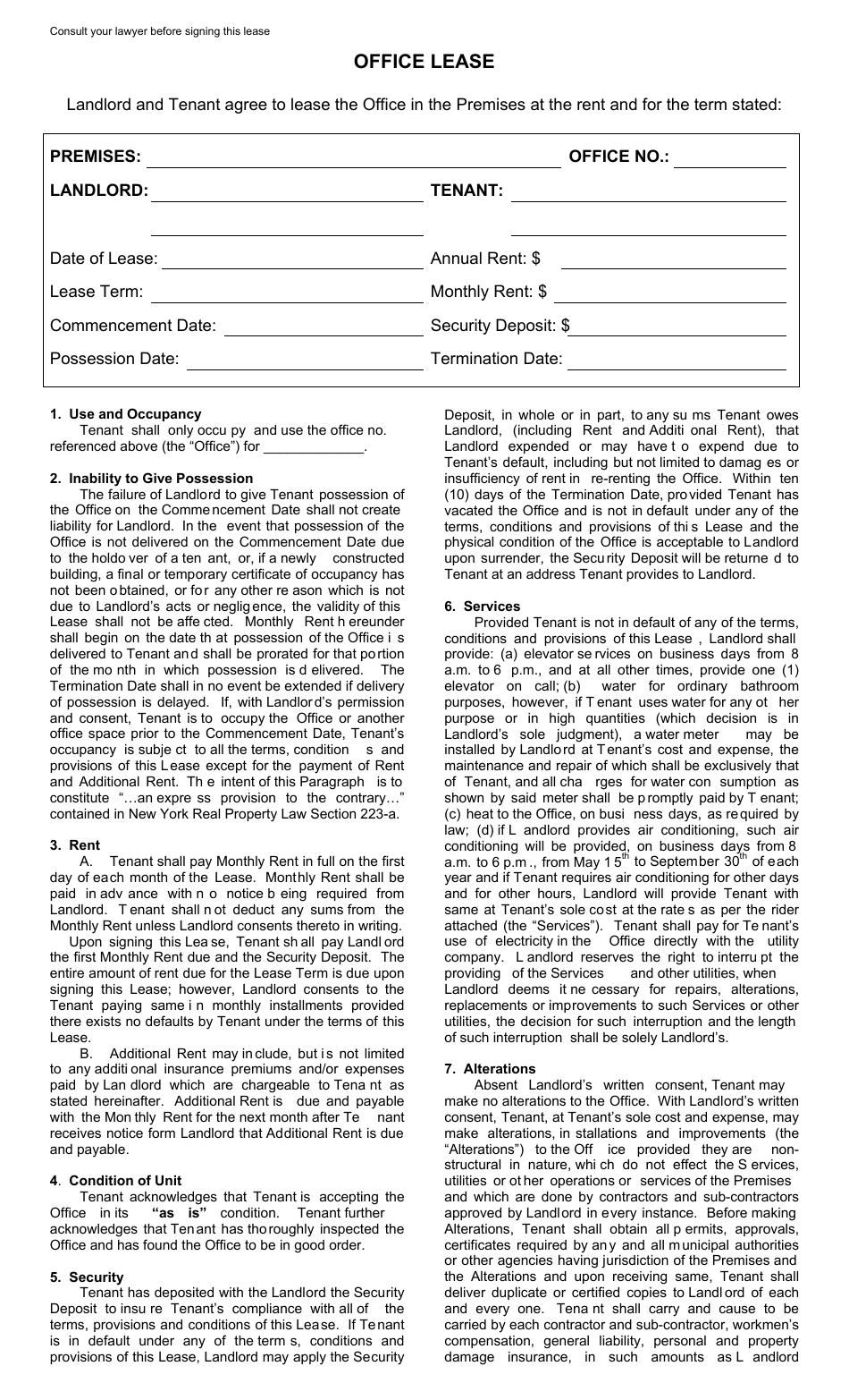 Office Lease Agreement Template - New York, Page 1