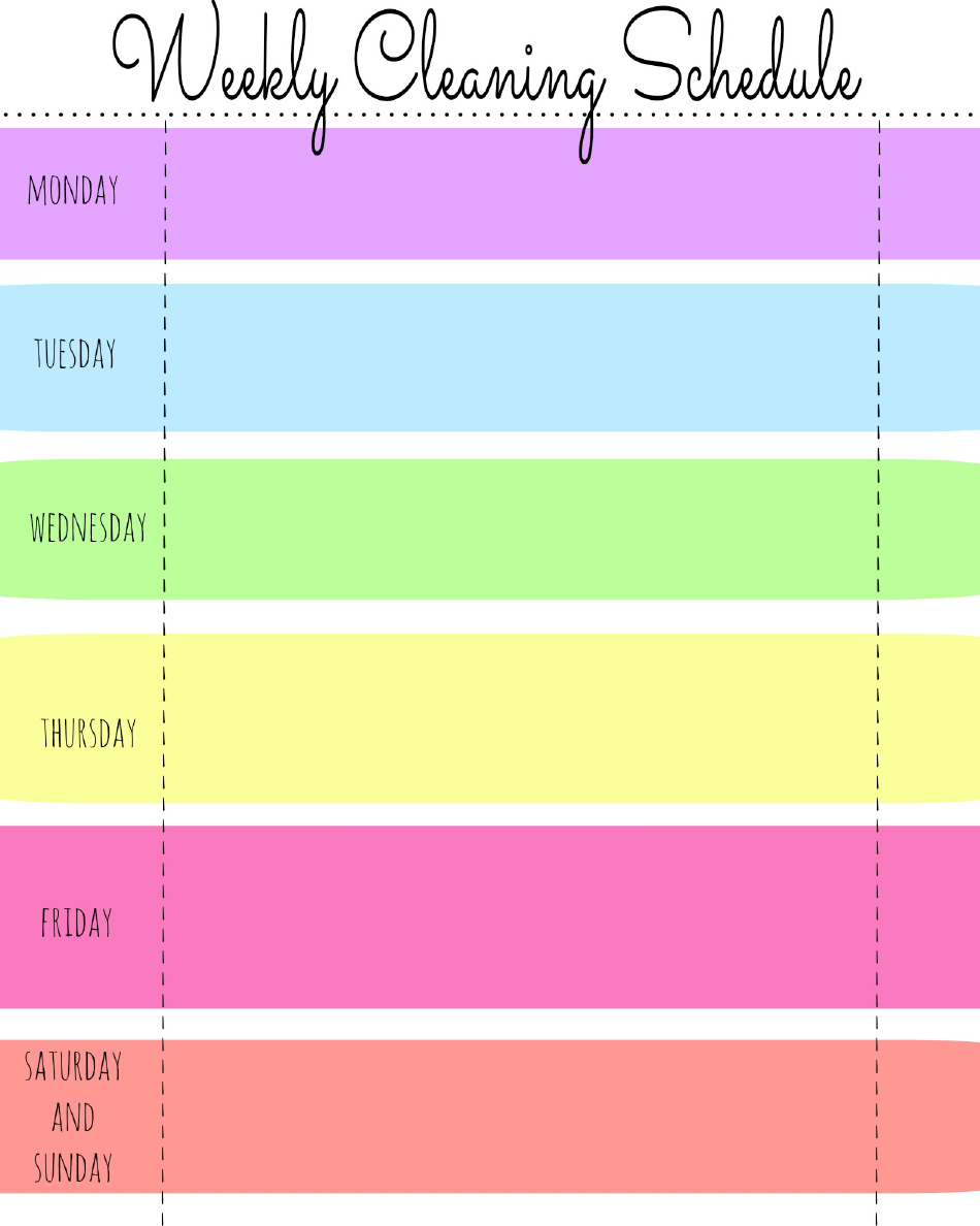 Multicolor Weekly Cleaning Schedule Template Download Printable PDF