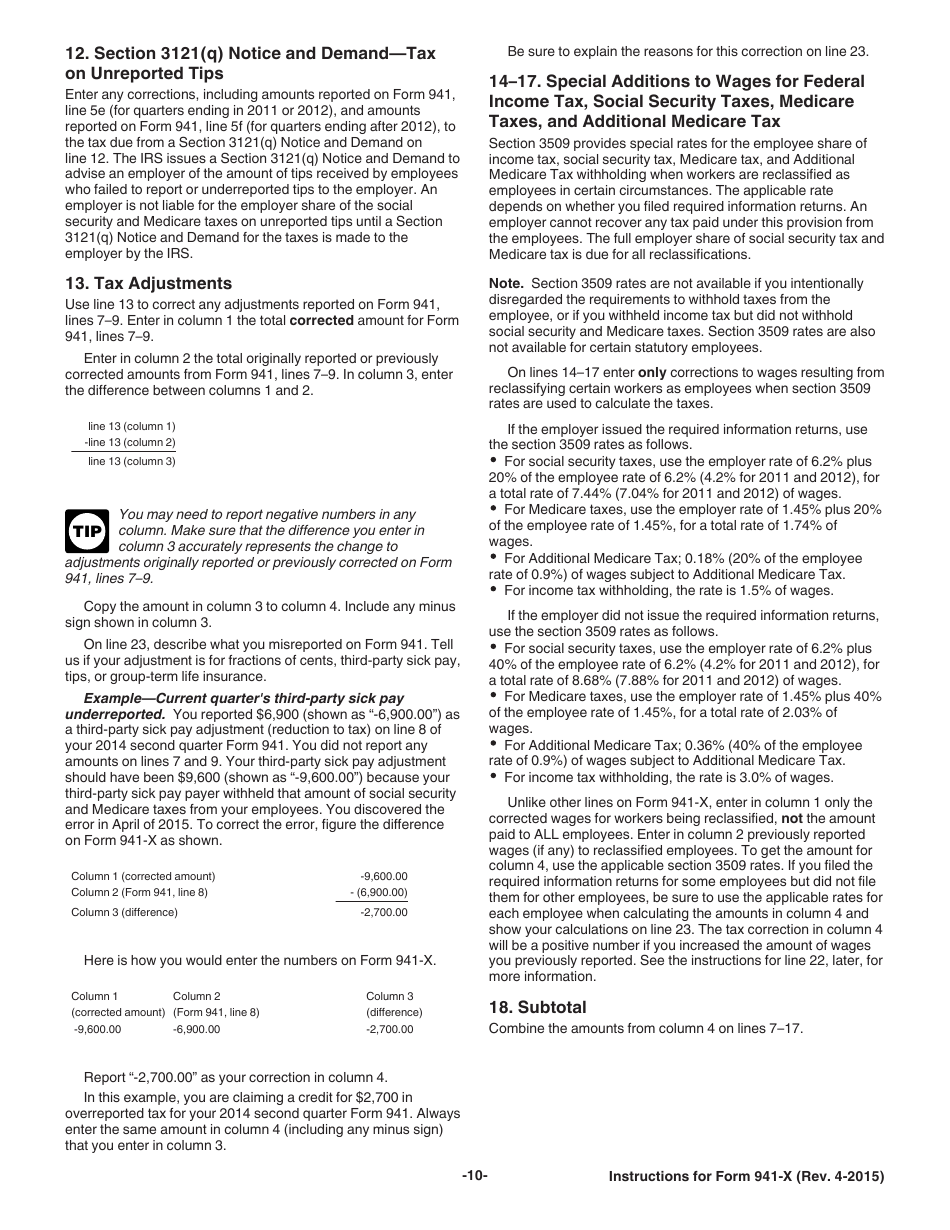 Instructions for IRS Form 941-X Adjusted Employers Quarterly Federal Tax Return or Claim for Refund, Page 10