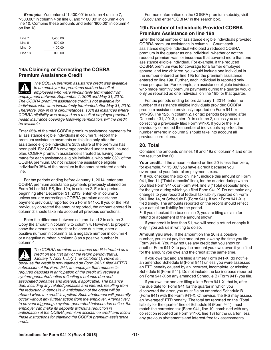 Instructions for IRS Form 941-X Adjusted Employers Quarterly Federal Tax Return or Claim for Refund, Page 11