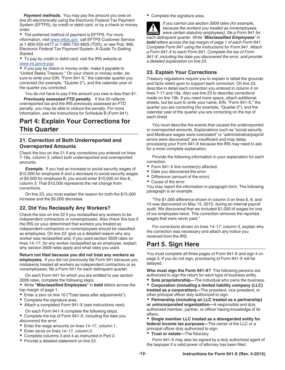 Instructions for IRS Form 941-X Adjusted Employers Quarterly Federal Tax Return or Claim for Refund, Page 12