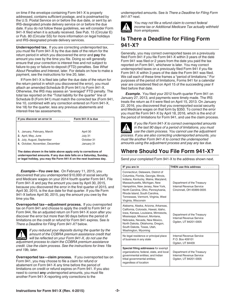 Instructions for IRS Form 941-X Adjusted Employers Quarterly Federal Tax Return or Claim for Refund, Page 3