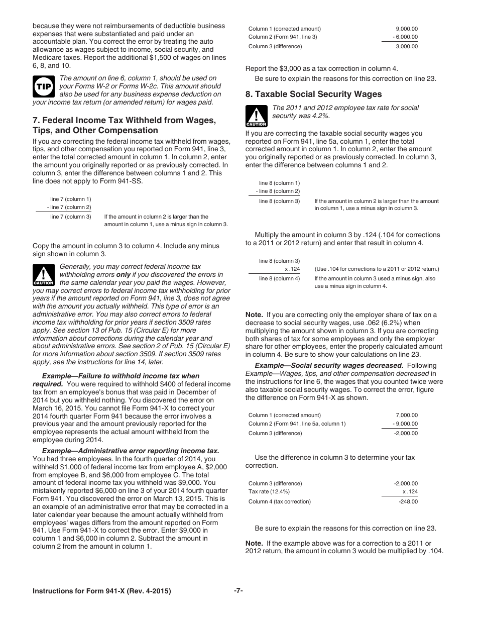 Instructions for IRS Form 941-X Adjusted Employers Quarterly Federal Tax Return or Claim for Refund, Page 7