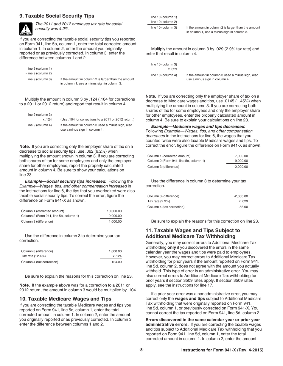 Instructions for IRS Form 941-X Adjusted Employers Quarterly Federal Tax Return or Claim for Refund, Page 8