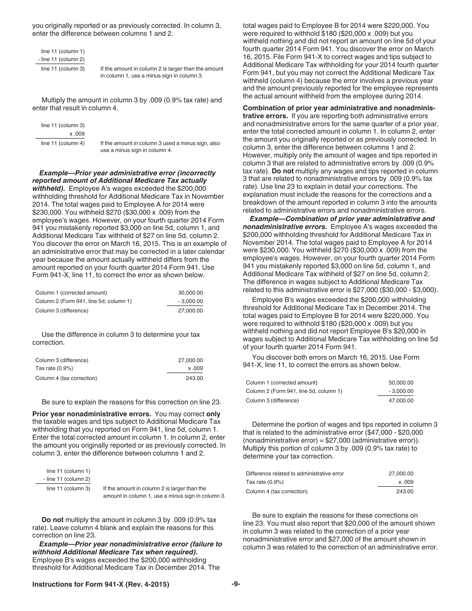 Instructions for IRS Form 941-X Adjusted Employers Quarterly Federal Tax Return or Claim for Refund, Page 9