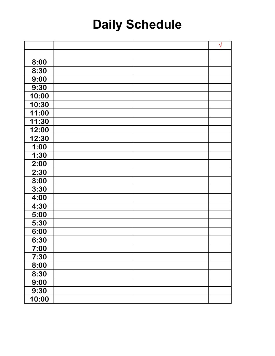 Daily Schedule Template with space for 2 Persons