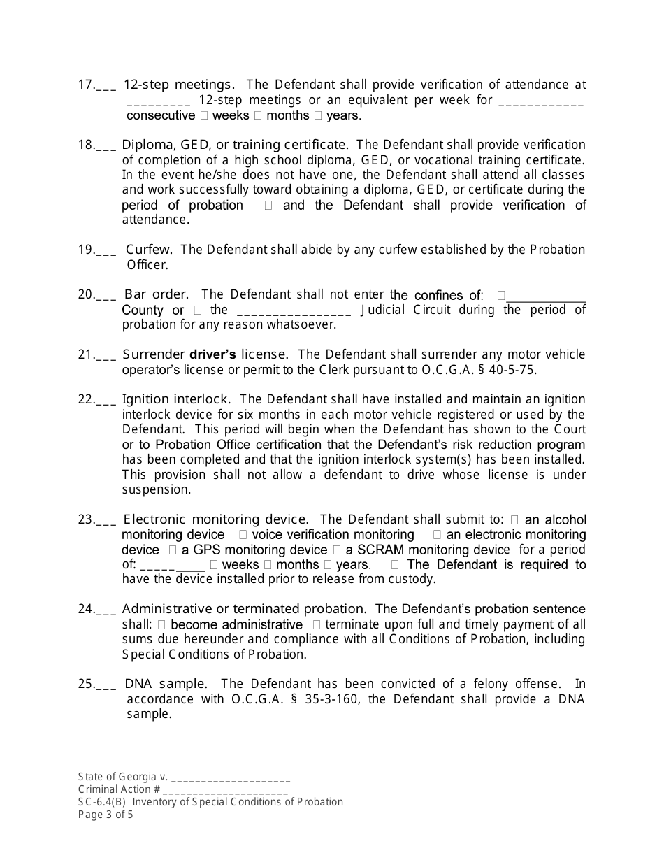 Form SC-6.4(B) Inventory of Special Conditions of Probation - Georgia (United States), Page 3
