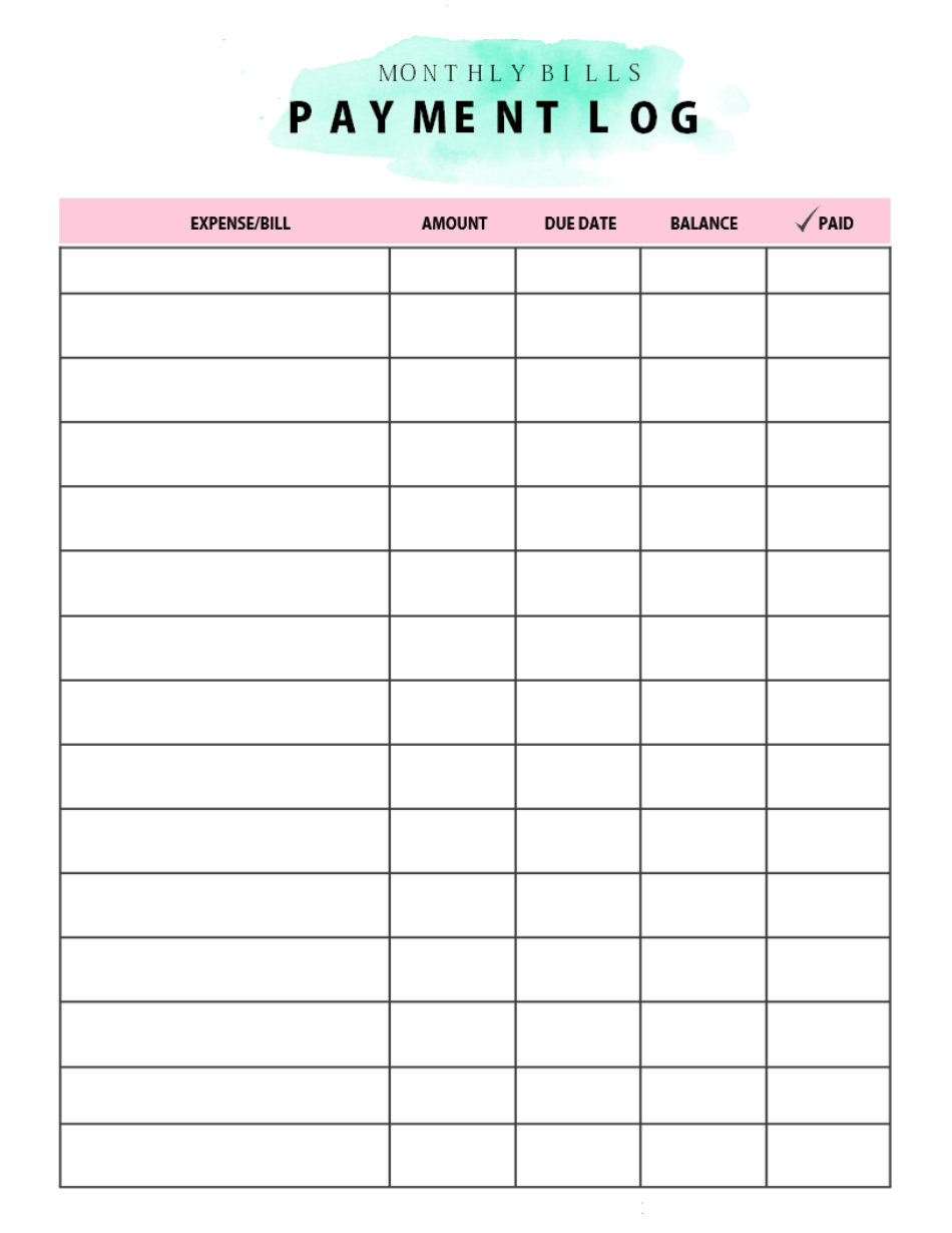 Green Pink Monthly Bills Payment Log Template Download Printable Pdf Templateroller