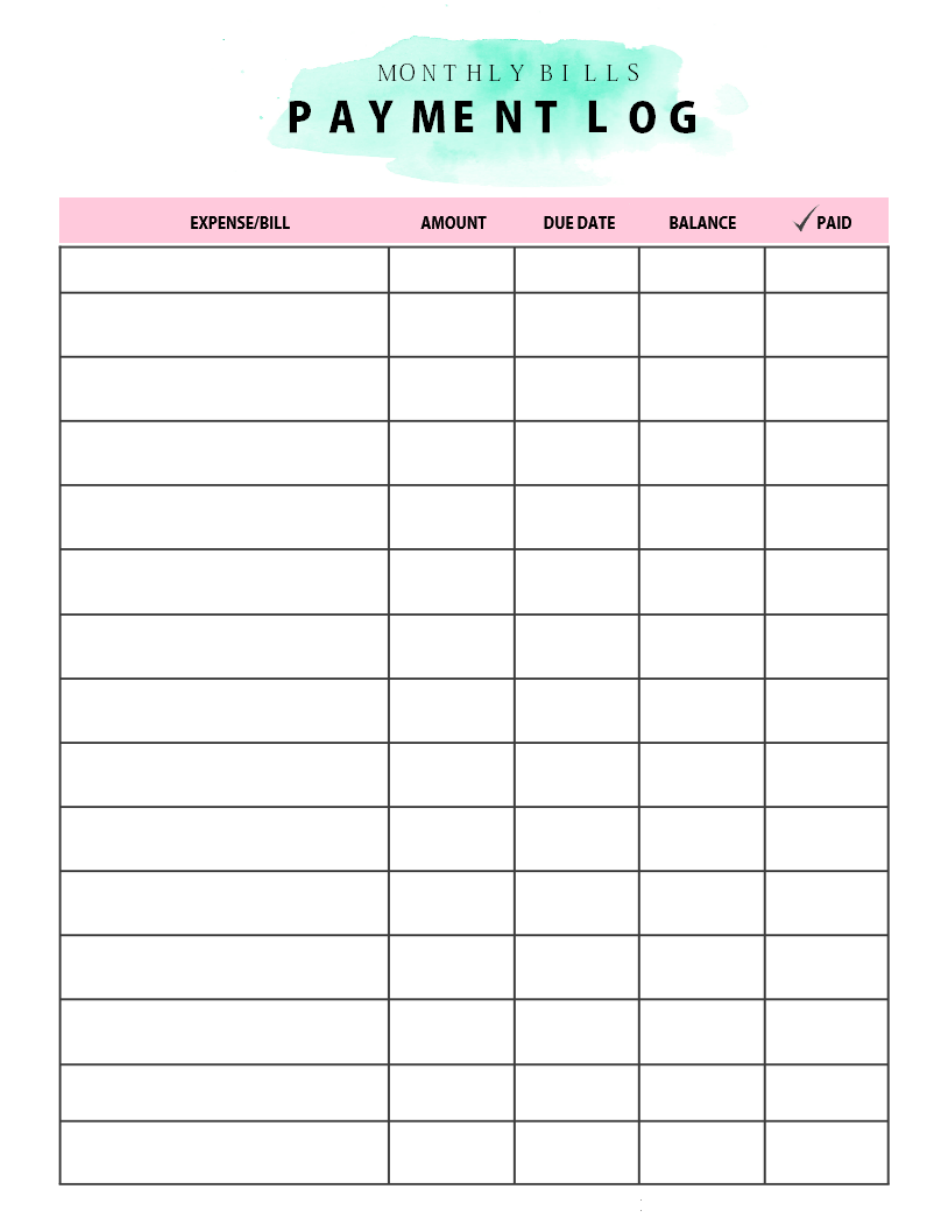Green-Pink Monthly Bills Payment Log Template Preview