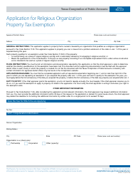 Document preview: Form 50-117 Application for Religious Organization Property Tax Exemption - Texas