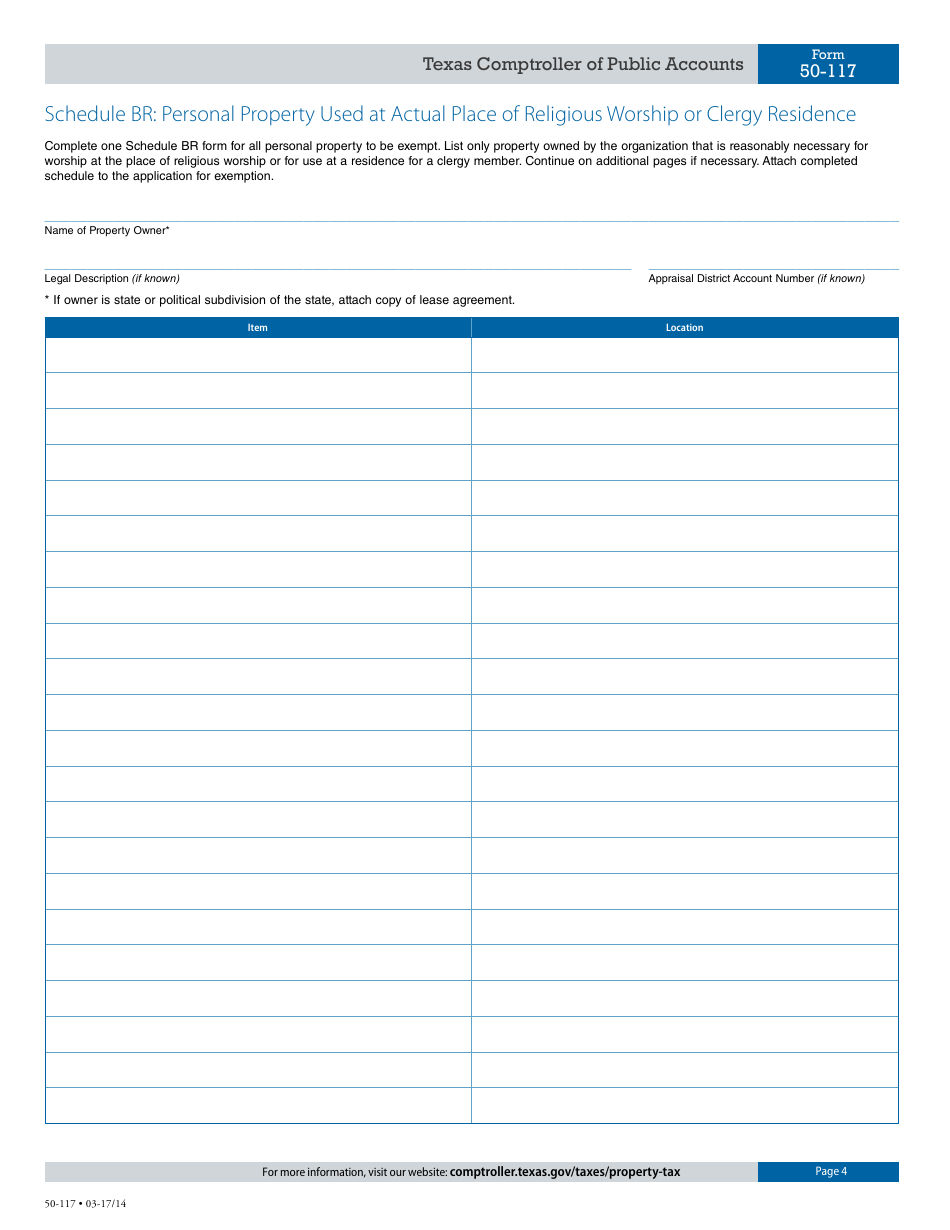 Form 50-117 Application for Religious Organization Property Tax Exemption - Texas, Page 4