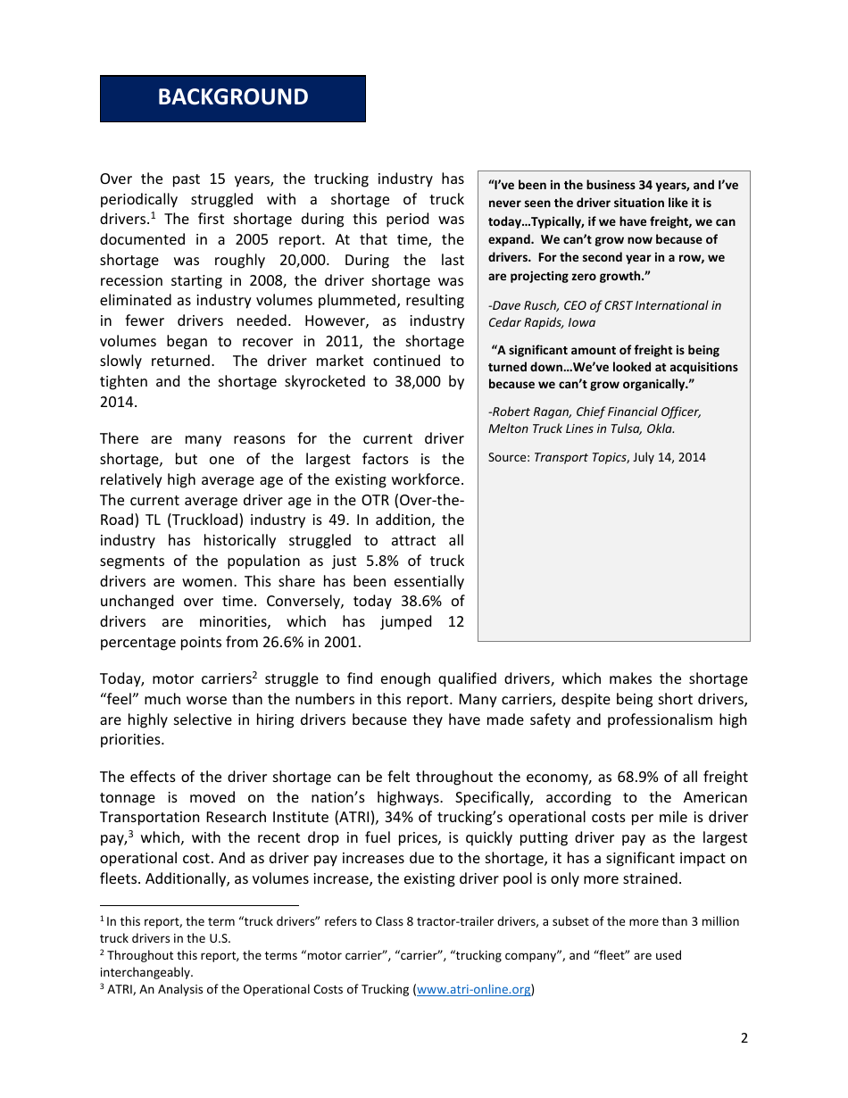 Truck Driver Shortage Analysis - Bob Costello, Rod Suarez, Page 3