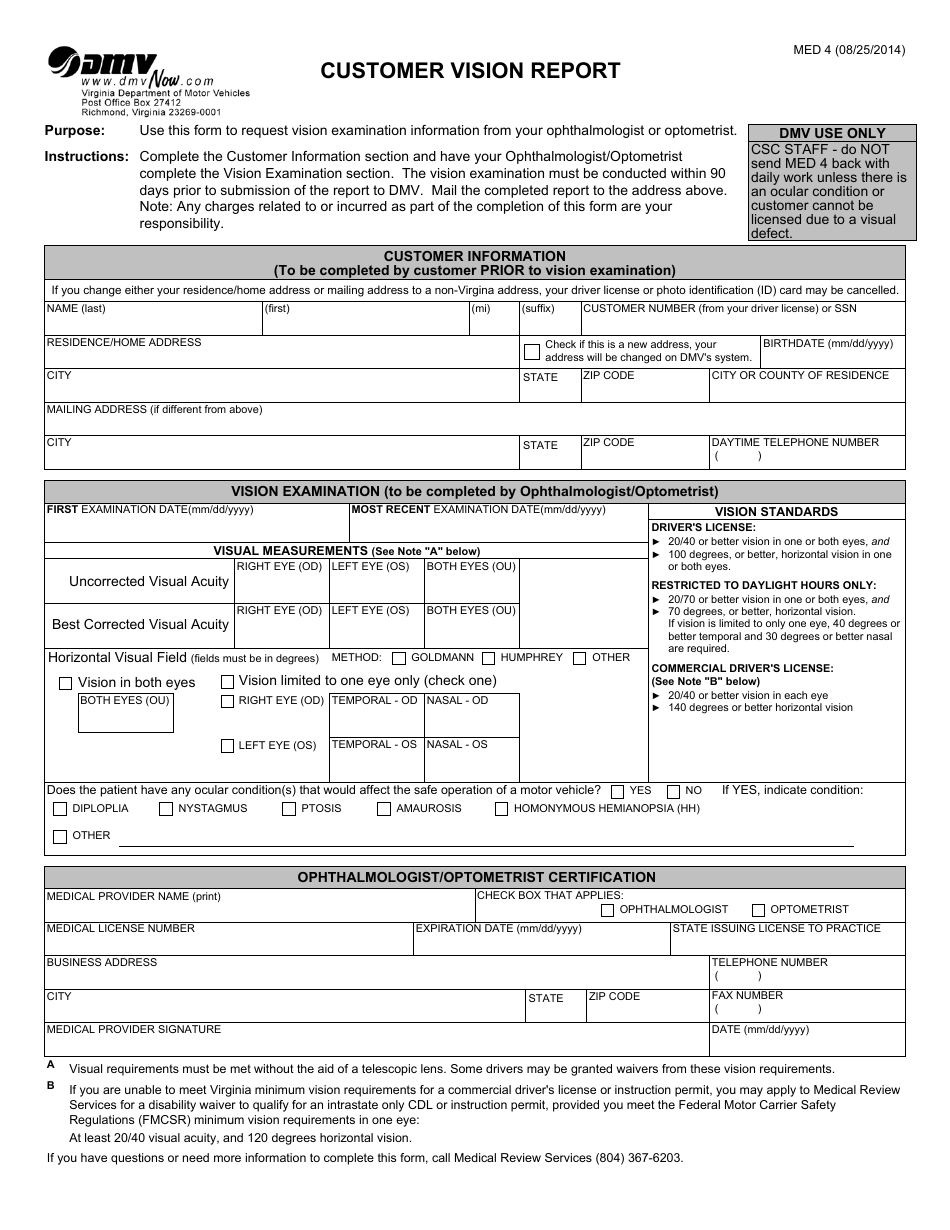 Form MED4 - Fill Out, Sign Online and Download Fillable PDF, Virginia ...