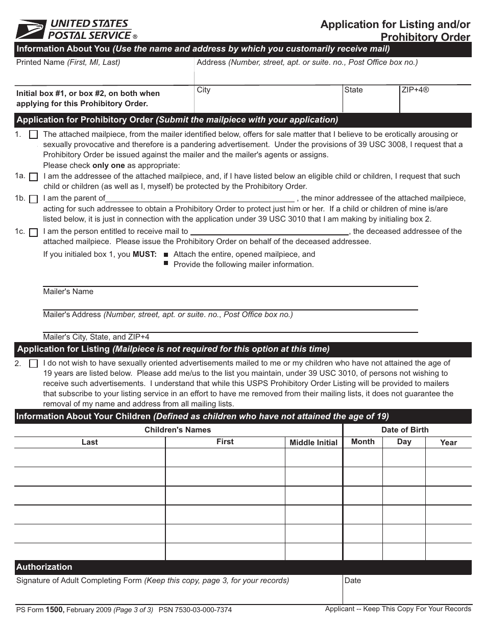 PS Form 1500 - Fill Out, Sign Online and Download Printable PDF ...