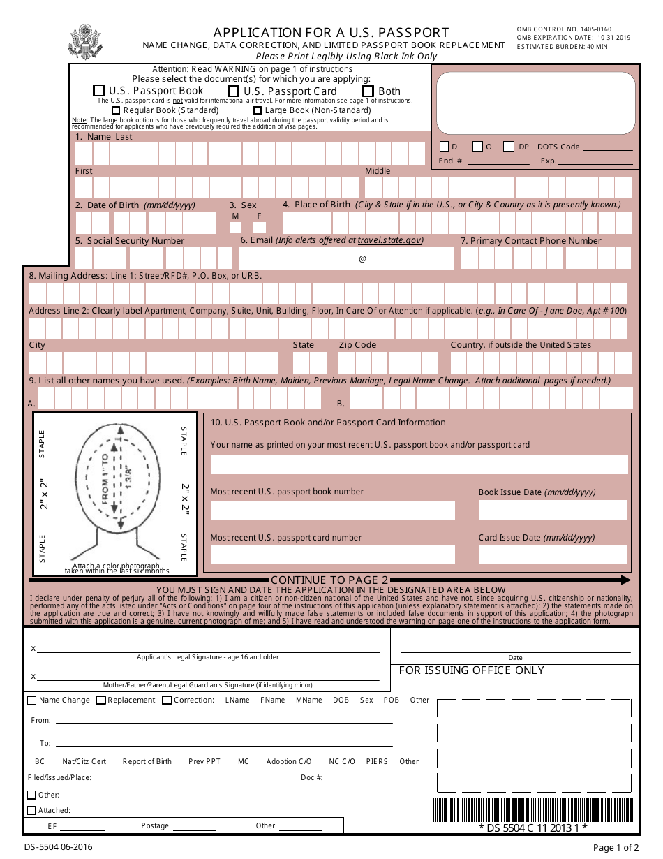 Form DS-5504 Application for a U.S. Passport, Corrections, Name Change Within 1 Year of Passport Issuance, and Limited Passport Holders, Page 5