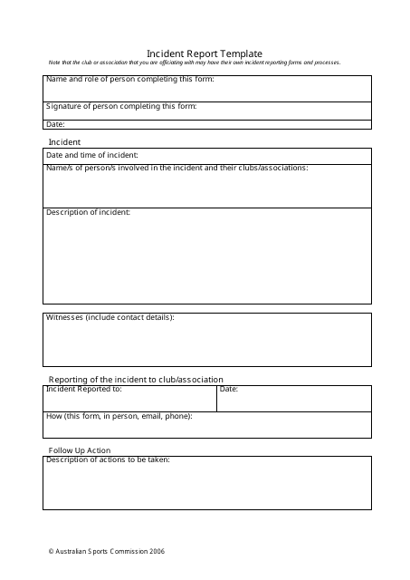 Incident Report Template - Australian Sports Commission Download Pdf