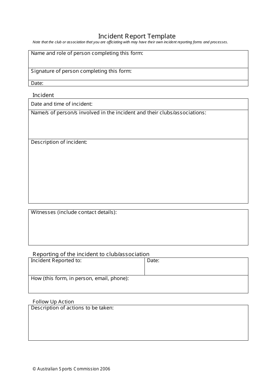 Incident Report Template - Australian Sports Commission, Page 1