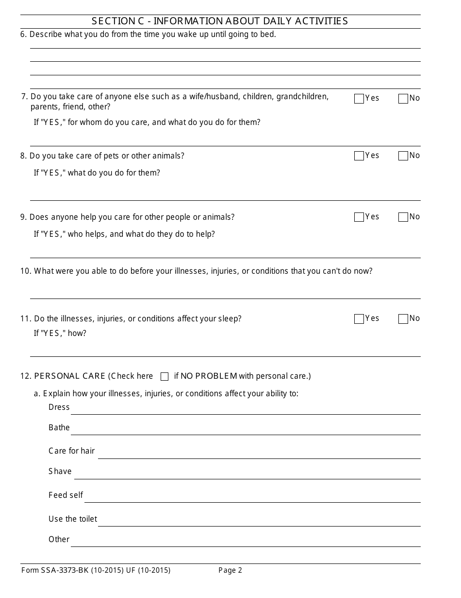 Form SSA-3373-BK - Fill Out, Sign Online and Download Fillable PDF ...