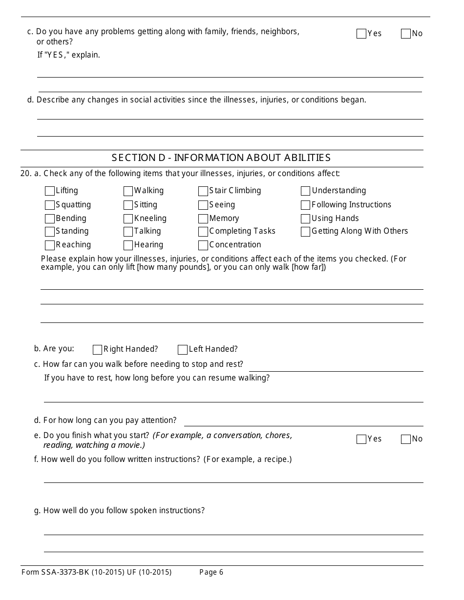 Form SSA3373BK Fill Out, Sign Online and Download Fillable PDF