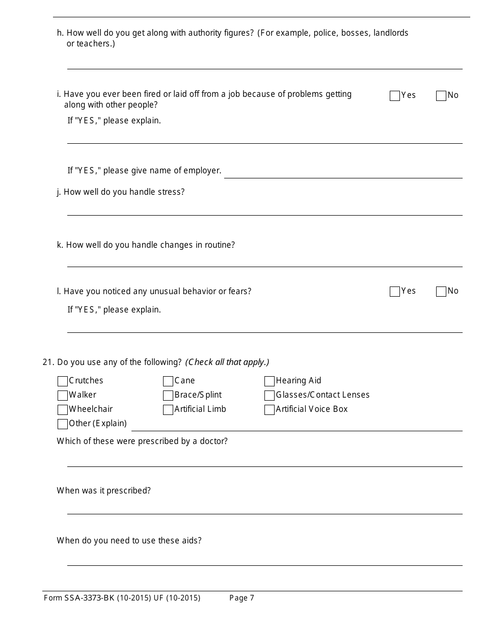 Form SSA-3373-BK - Fill Out, Sign Online and Download Fillable PDF ...