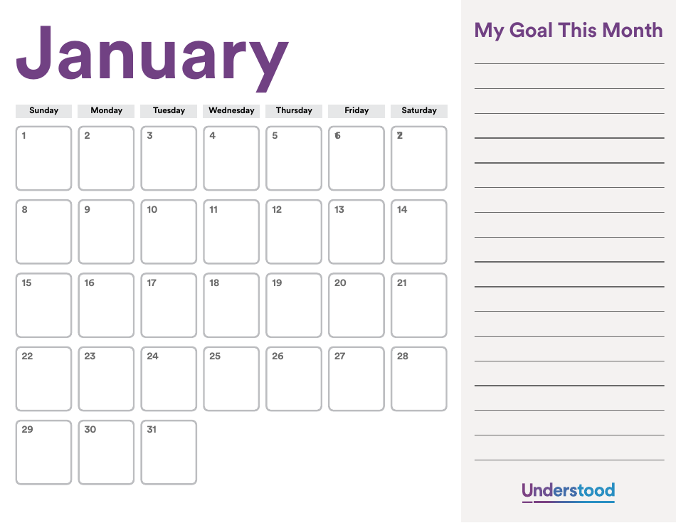 Goals calendar template preview