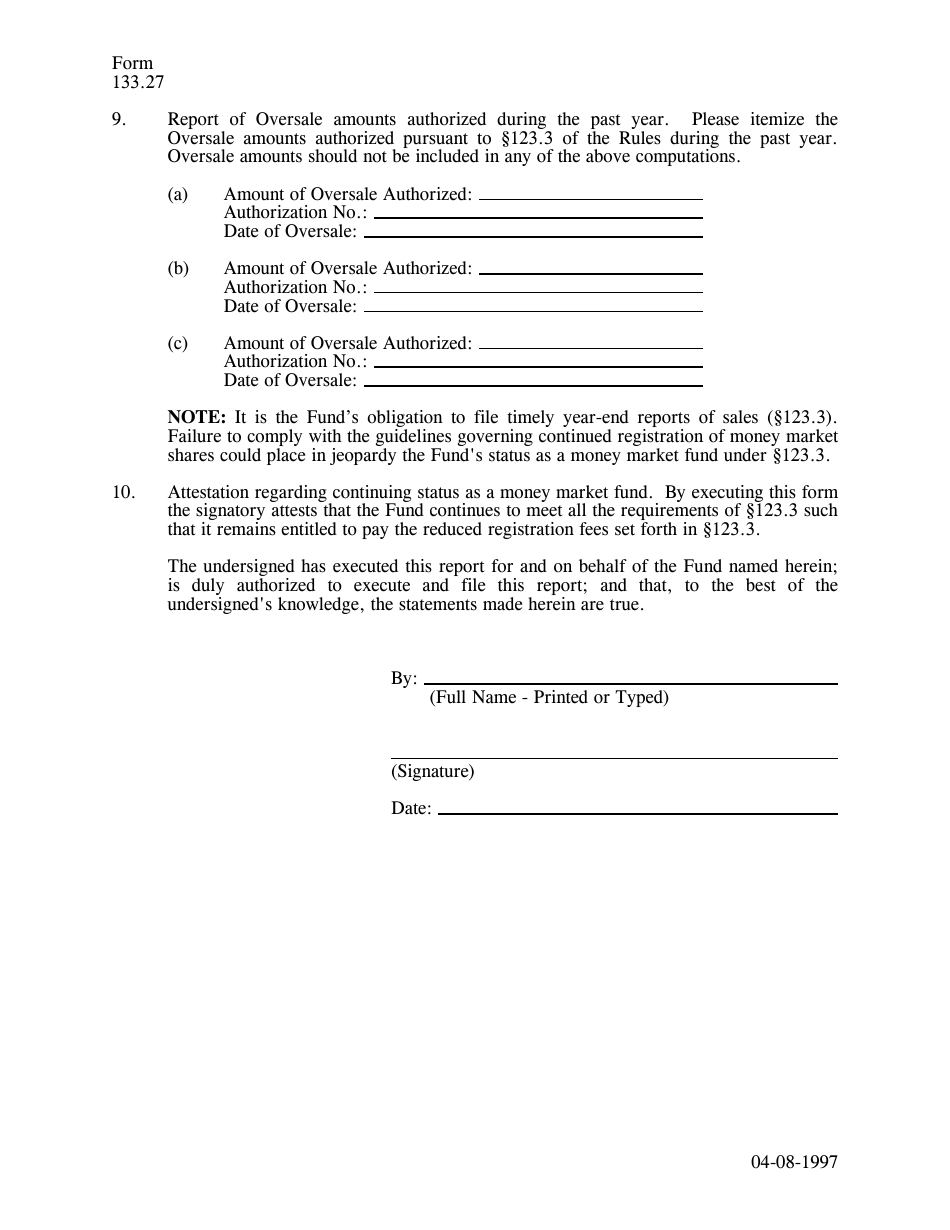 Form 133.27 Year-End Report of Sales of Federal Covered Securities by a Money Market Fund (Pursuant to 123.3) - Texas, Page 3