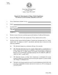 Form 133.26 Request for Determination of Money Market Fund Status for Federal Covered Securities - Texas