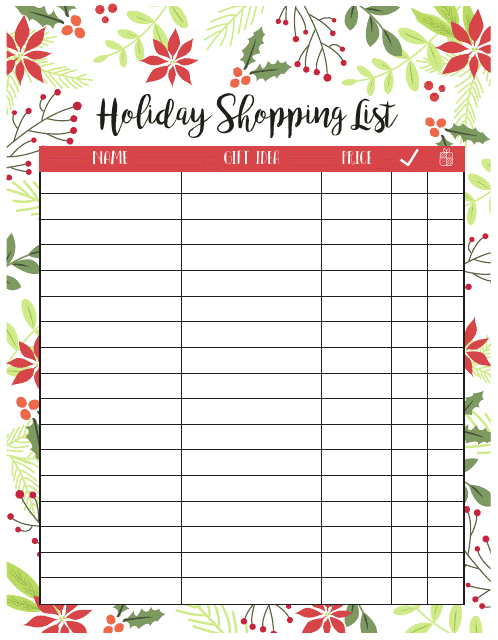 Holiday Shopping List Template