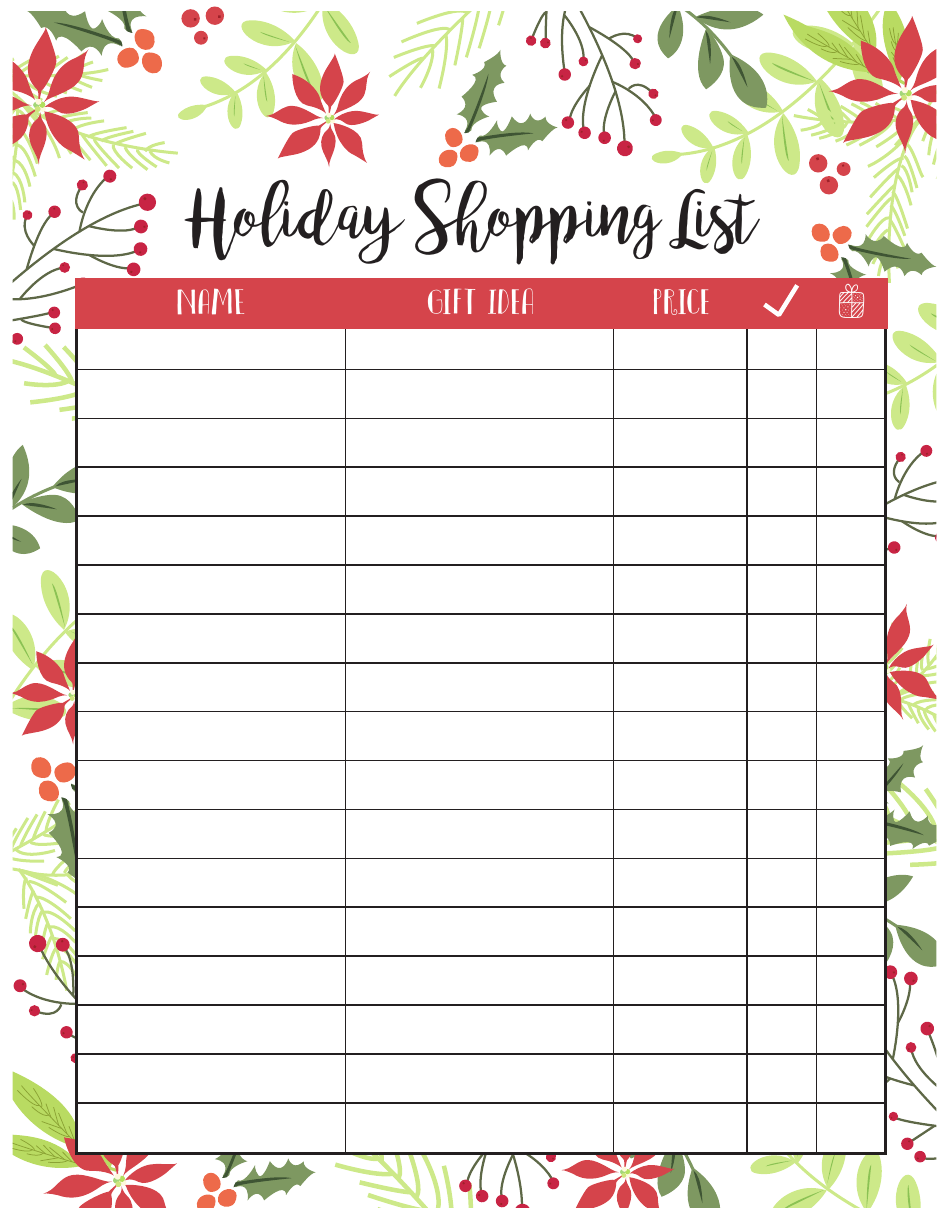 Holiday Shopping List Template Download Printable PDF Templateroller