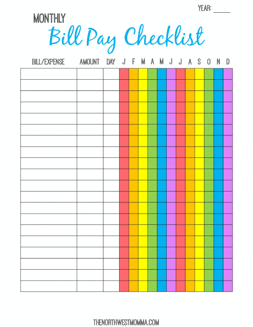 &quot;Multicolor Monthly Bill Payment Checklist Template&quot; Download Pdf