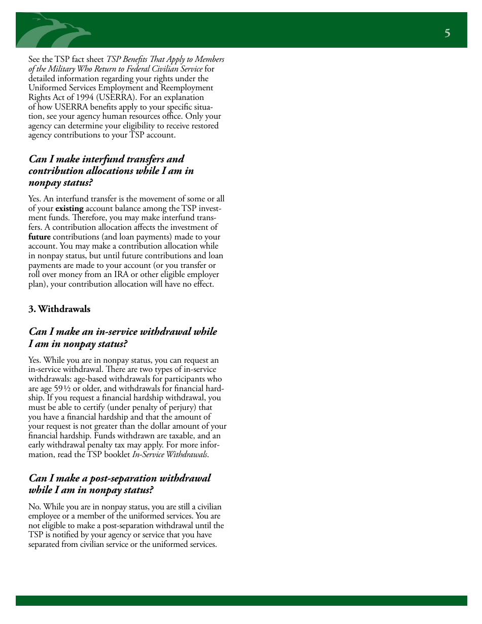Form TSPFS4 Effect of Nonpay Status on Your Tsp Account, Page 5
