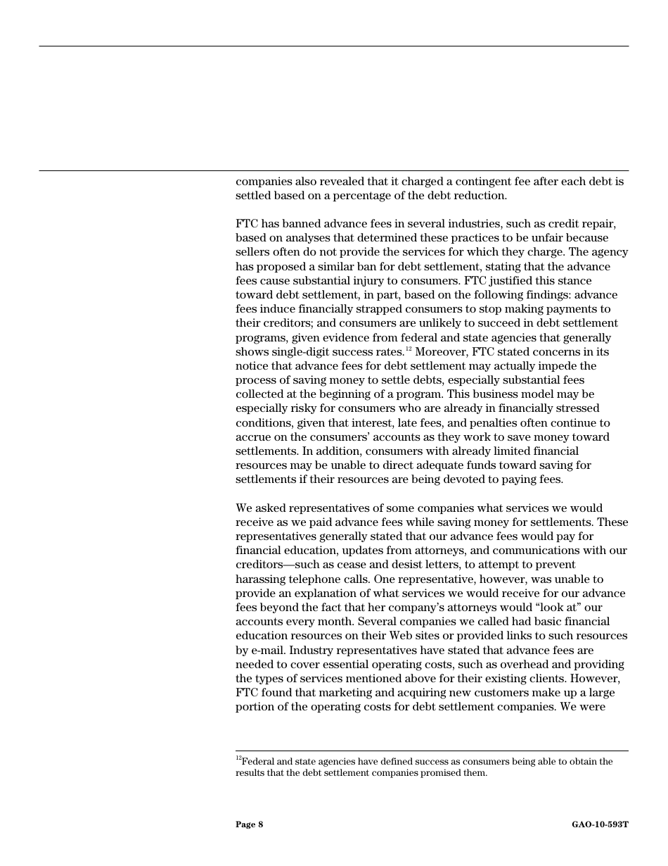 Form GAO-10-593T Debt Settlement: Fraudulent, Abusive, and Deceptive Practices Pose Risk to Consumers, Page 10
