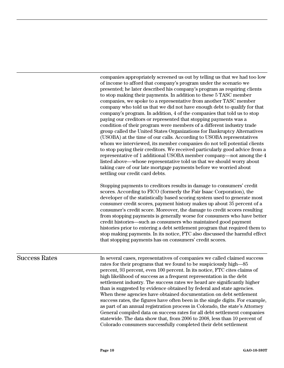 Form GAO-10-593T Debt Settlement: Fraudulent, Abusive, and Deceptive Practices Pose Risk to Consumers, Page 12