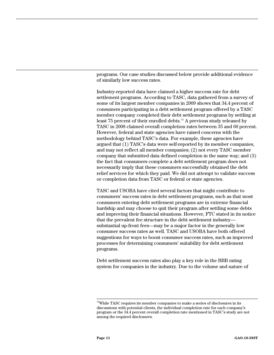 Form GAO-10-593T Debt Settlement: Fraudulent, Abusive, and Deceptive Practices Pose Risk to Consumers, Page 13