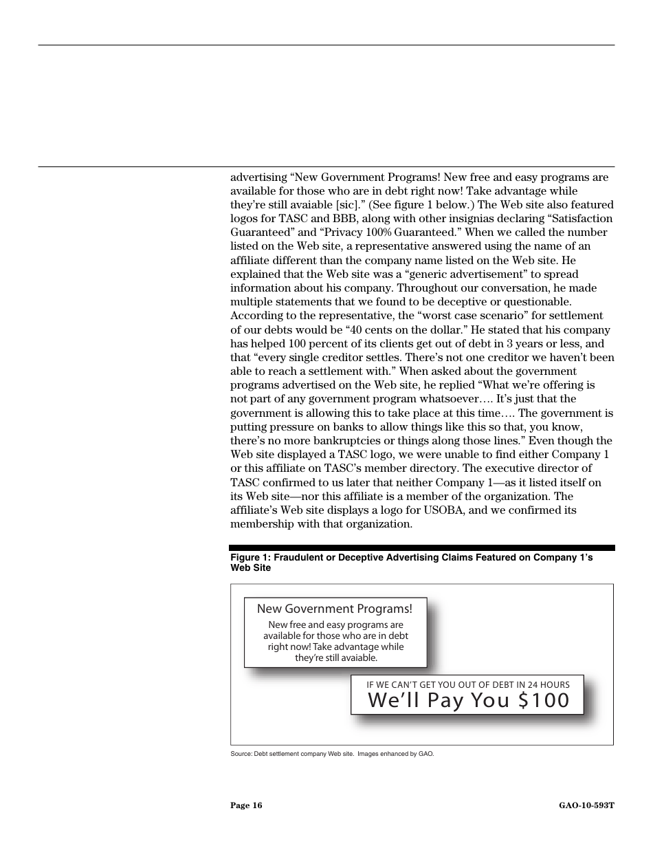 Form GAO-10-593T Debt Settlement: Fraudulent, Abusive, and Deceptive Practices Pose Risk to Consumers, Page 18