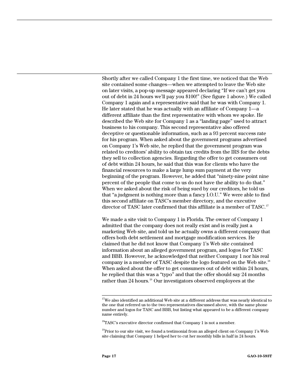 Form GAO-10-593T Debt Settlement: Fraudulent, Abusive, and Deceptive Practices Pose Risk to Consumers, Page 19
