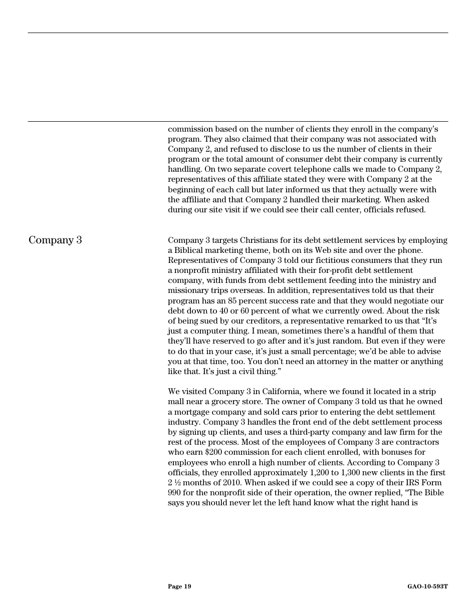 Form GAO-10-593T Debt Settlement: Fraudulent, Abusive, and Deceptive Practices Pose Risk to Consumers, Page 21