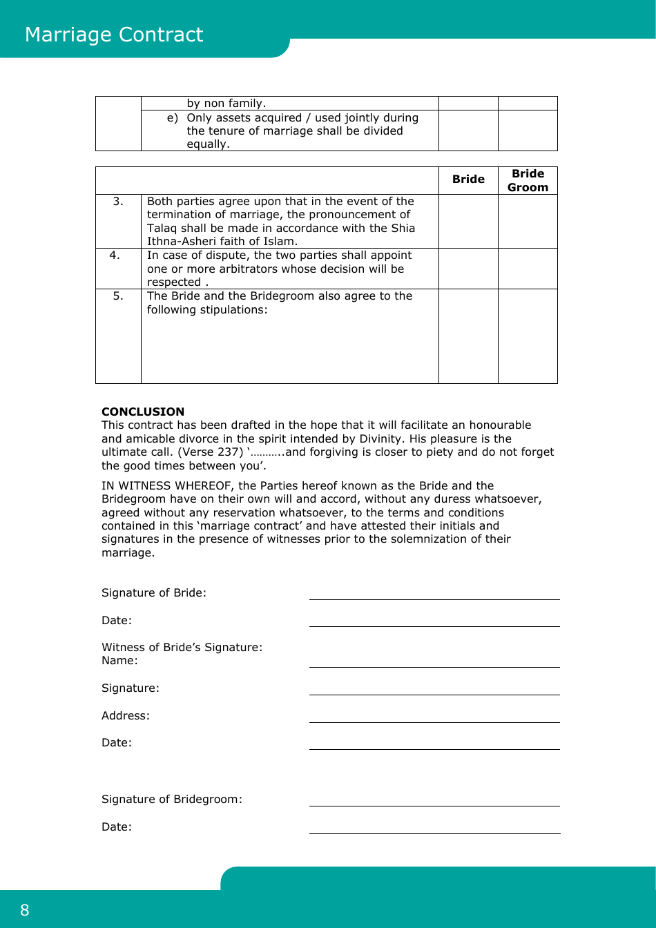 Islamic Marriage Contract Template - Fill Out, Sign Online And Download ...