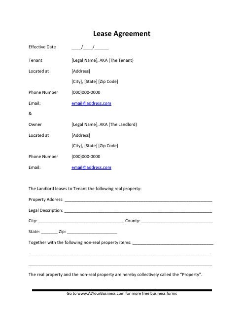 Lease Agreement Template - Lines Download Pdf