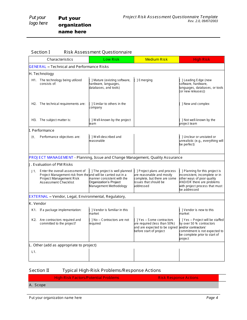 Project Risk Assessment Questionnaire Template, Page 4