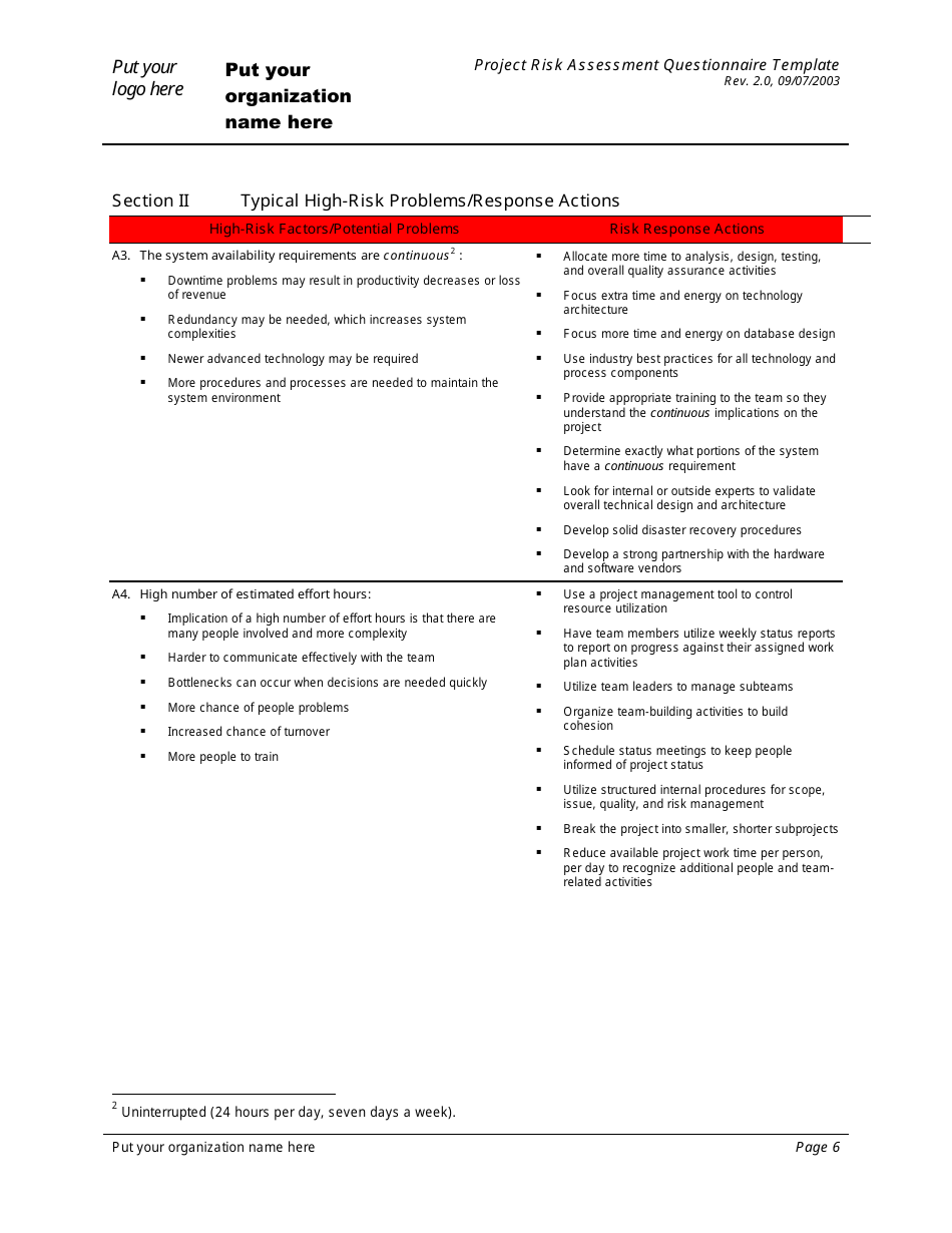 Project Risk Assessment Questionnaire Template, Page 6